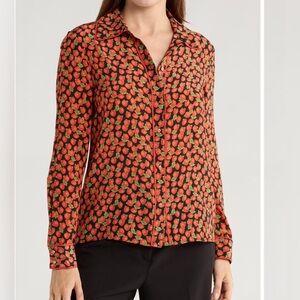 NWT Alice + Olivia Women's Red and Black Patterned Top